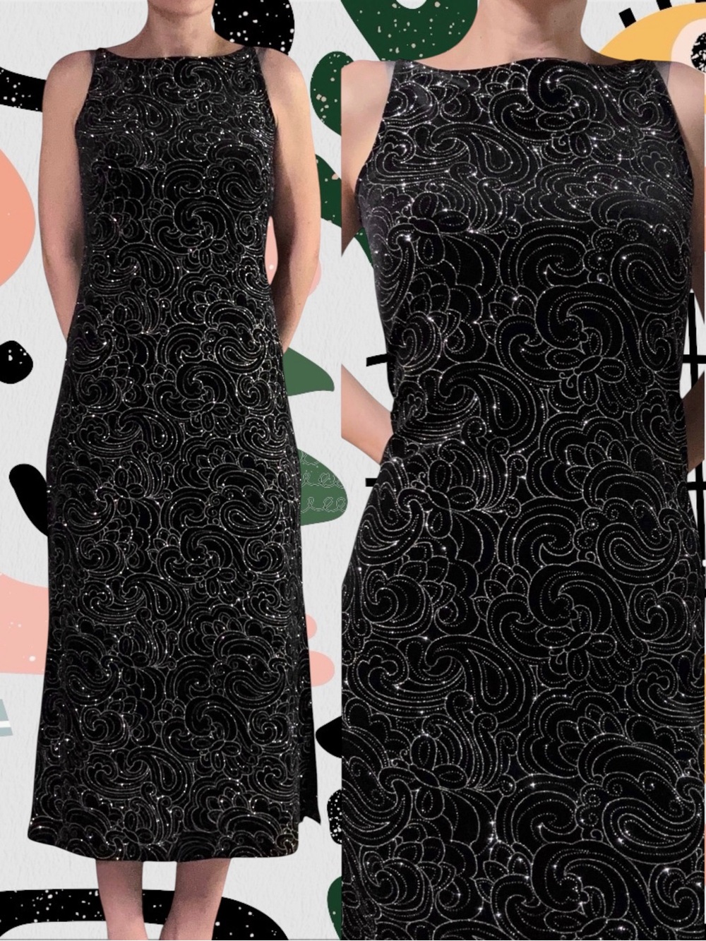 Limited Too | Vintage Y2K Velvet Glitter Paisley Butterfly Print Midi Dress
